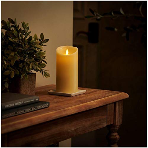 Luminara Scalloped Edge Flameless LED Candle, Ivory 3.5" x 7", Real Wax Pillar, Battery Operated Moving Flame with Timer, Unscented