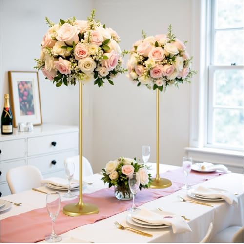 Fullvaseer 2pcs Tall Wedding Flower Stand 39.37" Wedding Centerpieces for Tables Gold Centerpieces Metal Flower Floor Vase...