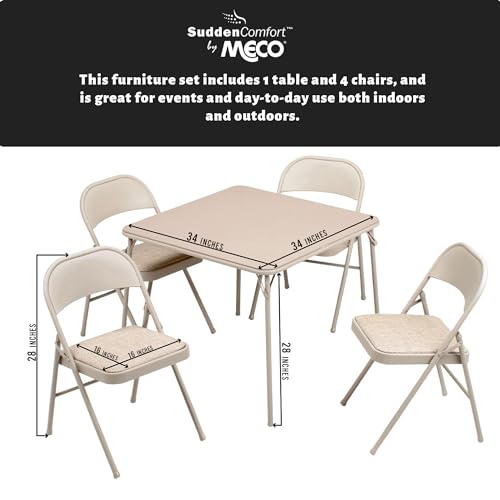 MECO Sudden Comfort 5 Piece 34 x 34 Inch Square Folding Dining Card Table with 4 Padded Folding Chairs Furniture Set for G...
