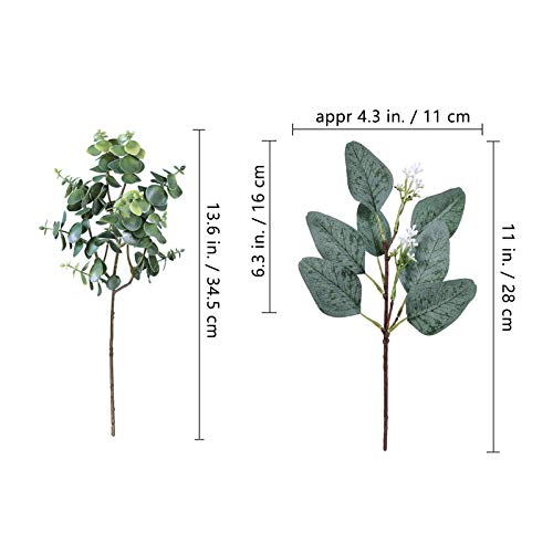 Winlyn 20 Pcs Mixed Artificial Oval Eucalyptus Leaves Bulk with White Seeds Stems and Spray for Vase Floral Wreath Bouquet...