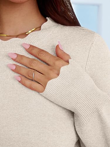 ANRABESS Sweaters for Women Loose Fit Lightweight Soft Dressy Scalloped Long Sleeve Pullover Tops 2025 Fall Casual Outfits