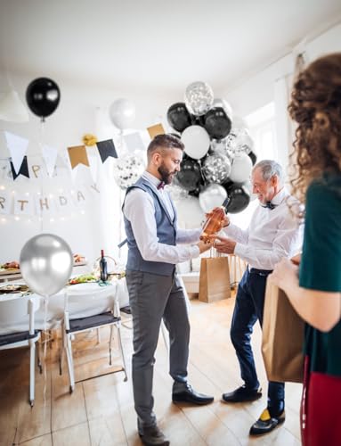 Black and Silver Balloons, 60 Pcs 12 In Metallic Silver, Black, White & Confetti Balloons for New Year’s Eve, Countdown Pa...