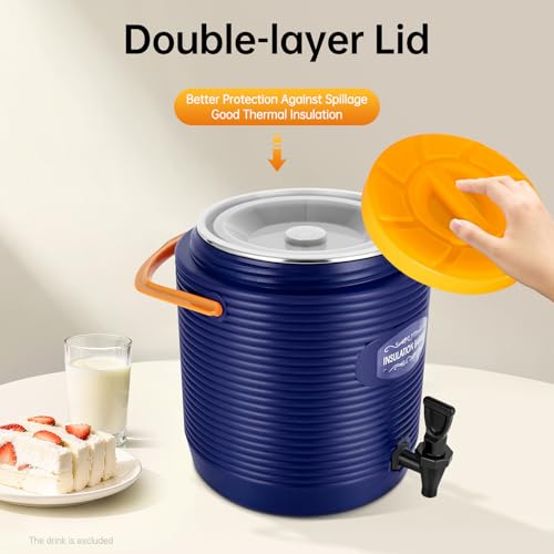 HIFMGHE Insulated Beverage Dispenser, 3 Gallon Ice and Hot Drink Dispenser with Spout, 24-Hour Portable Stainless Steel In...