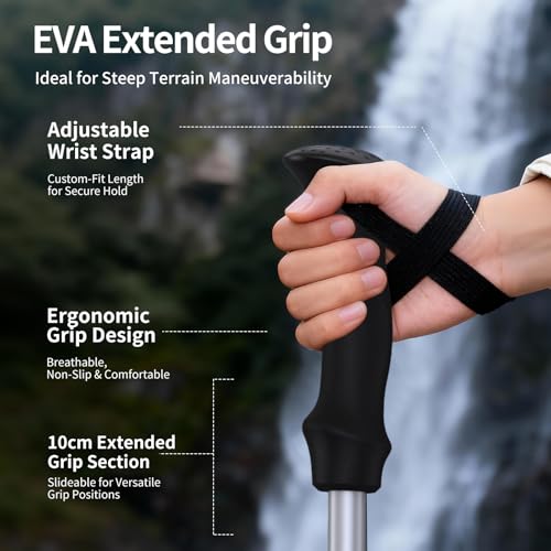 Vtsliy Carbon Fiber Trekking Poles - Adjustable Ultralight Collapsible Hiking/Walking Sticks with EVA Grip & Anti-Shock fo...