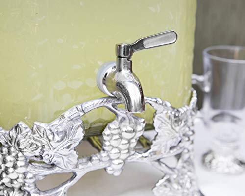 Arthur Court Glass Drink Dispenser Beverage Stainless Leak Free Spigot, Metal Grape Pattern Base Home Bar Party Server Ele...