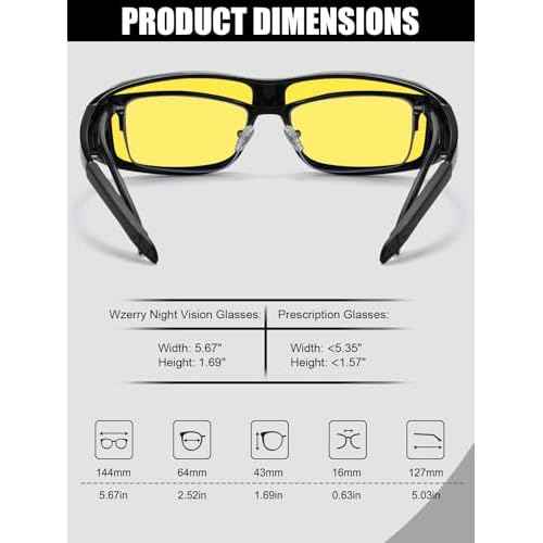 Wzerry Night Vision Glasses for Driving Polarized Nighttime Yellow Glasses Fit Over Glasses for Men Women