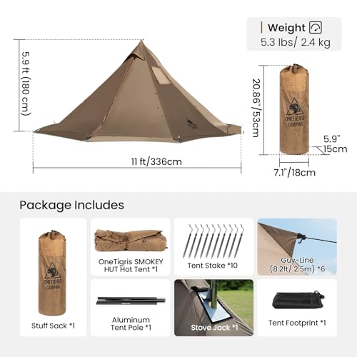 OneTigris Smokey HUT Hot Tent with Stove Jack, Ultralight 4 Season Tipi Tent with Snow Skirt & Detachable Floor for Campin...