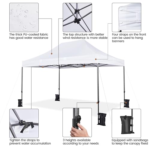 Yaheetech Heavy Duty Pop Up Canopy Tent, 10x15 Commercial Instant Shelter Tent, Outdoor Adjustable Canopy with Wheeled Ba...
