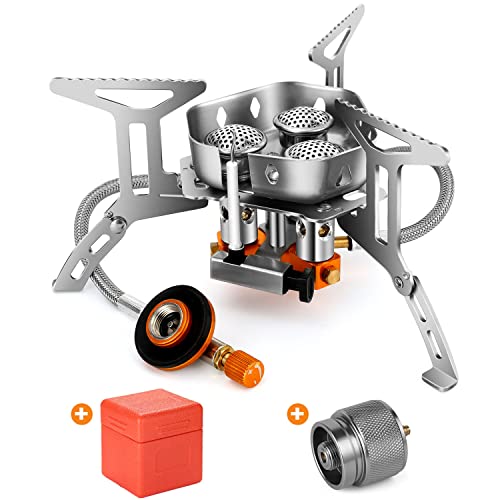 Odoland 3500W/6800W Windproof Camp Stove Camping Gas Stove with Fuel Canister Adapter, Piezo Ignition, Carry Case, Portabl...