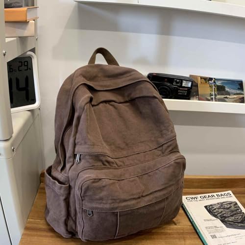 GAMLFL Coffee Brown Canvas Backpack for Women & Men Retro Aesthetic Rucksack Basic Backpack for High School/College Studen...