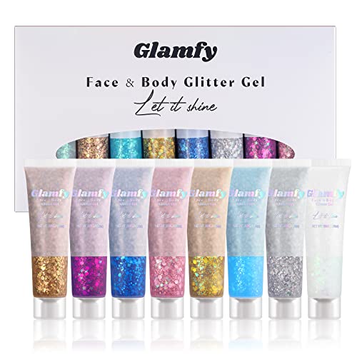 8 Color Body Glitter,Face Glitter Gel,Hair Glitter,Self Adhesive Glitter Gel,Chunky Glitter Festival Accessories,Cosmetic ...