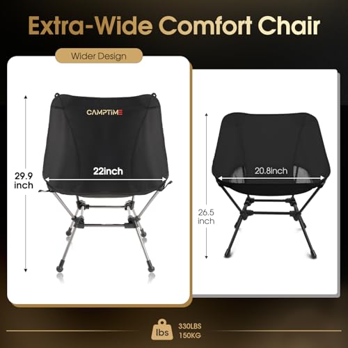 Camptime Portable Camping Chair Plus, Larger & Roomier, Compact and Lightweight, Folding Chair for Backpacking & Hiking, 3...