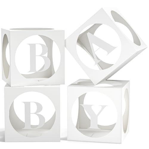 Baby Boxes with Letters for Baby Shower , White Clear Balloon Boxes with 4 Letter for Boy or Girl Gender Reveal Decoration...