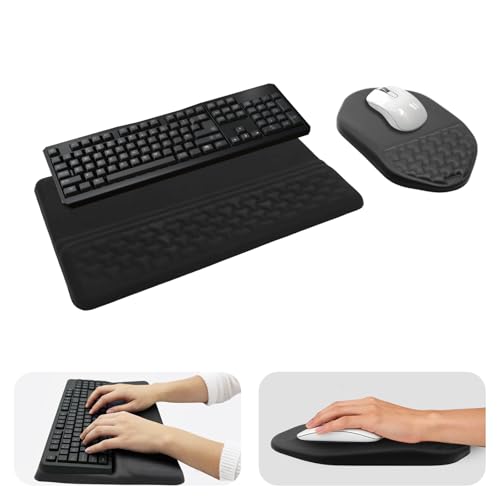 3-in-1 Ergonomic Keyboard Stand Wrist Rest Mouse Pad Set, Tilted Keyboard Riser Holder Support with Non-Slip PU Base, Wris...