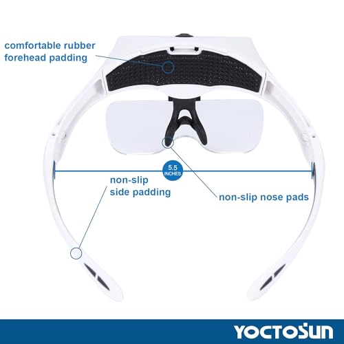 YOCTOSUN Magnifying Glasses with 4 LED Lights, Headband Magnifier with 5 Detachable Lenses 1X, 1.5X, 2X, 2.5X 3.5X -Rechar...