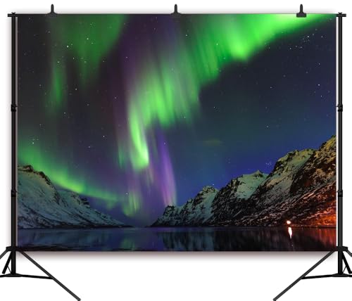 CapiSco Northern Lights Backdrop 7x5FT Arctic Snow-Capped Mountains Lake Scenery Northern Lights Landscape Polar Lights Ba...
