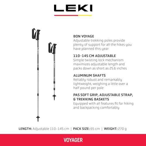 LEKI Voyager Aluminum Adjustable Lightweight Walking Poles for Trekking & Hiking
