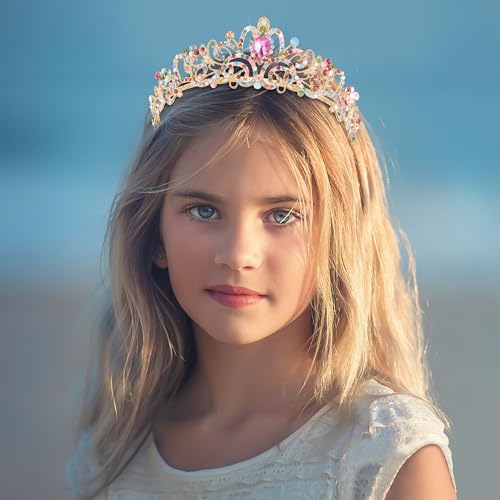 TAROSE Crowns for Women, Queen Crystal Gold Silver Tiaras with White Rhinestone and Combs, Goddess Crown for Wedding Bride...