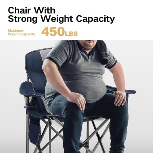 ALPHA CAMP Oversized Camping Chair Heavy Duty Lawn Chair with Cooler Bag Support 450 LBS Steel Frame Collapsible Padded Ar...
