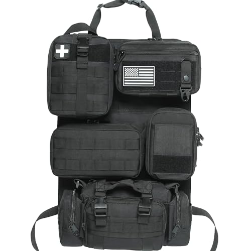 6 Pack Tactical Molle Car Seat Back Organizer - Tactical Vehicle Panel Organizer with 5 Detachable Molle Pouch,US Flag Pat...