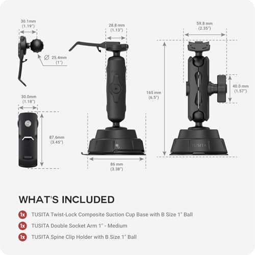 TUSITA Twist Lock Suction Cup Mount with Spine Clip Holder Compatible with Garmin Handheld GPS