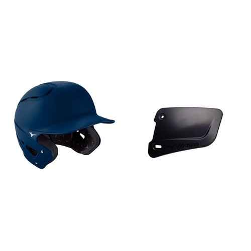 Bundle of Mizuno B19 BT Solid Baseball Batting Helmet Small + Mizuno Batters Face Protector, Navy, Left Hand Batter