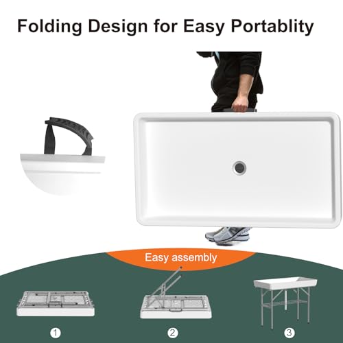IWDOO 4 Foot Ice Cooler Table, Outdoor Cooler Table with Removable Matching Skirt and Shelf, Folding Ice Tables for Party,...