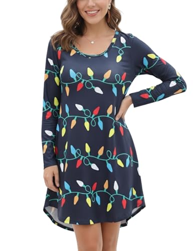 Aphratti Women's Long Sleeve Funny Christmas Printed Holiday Dress Casual Tunic Tops to Wear with Leggings