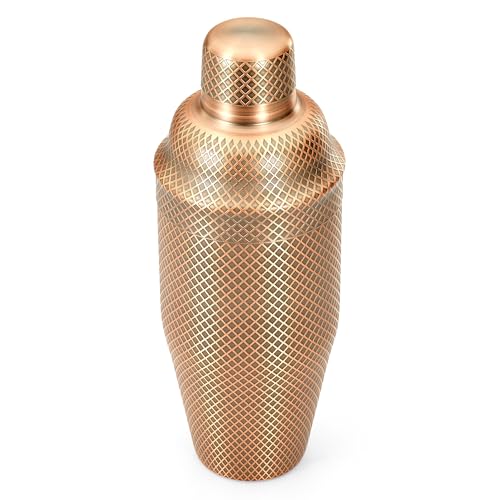 Barfly 3-Piece Diamond Lattice Etch Japanese Cocktail Shaker Set (24 Oz/700ml), Antique Copper