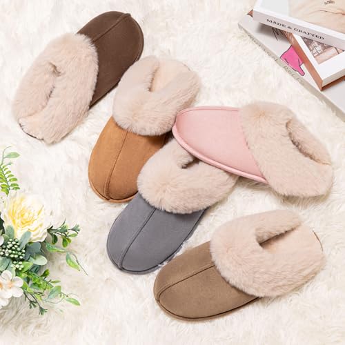 Womens Fuzzy House Slippers Memory Foam House Shoes Slip On Bedroom Slippers for Indoor Outdoor Use