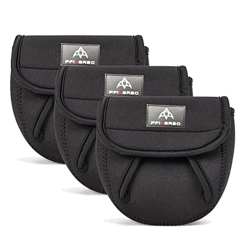 PFIERSO 3Pcs Fishing Spinning Reel Covers Bag Baitcasting Trolling Fishing Reel Protective Case Pouch Sleeve Gloves Fishin...