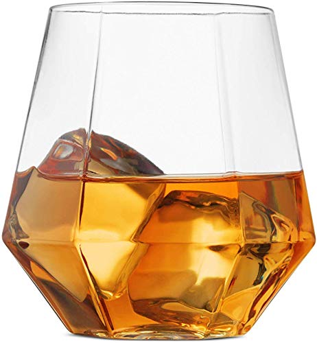 Munfix Plastic Stemless Wine Glasses 32 Pack - Diamond Shaped Unbreakable Disposable 12 Oz Clear Plastic Wine Champagne Wh...