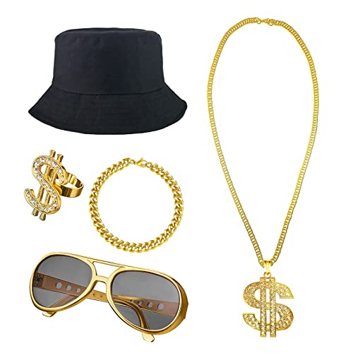 Fraiieon 90s Hip Hop 80s Costumes for Men/Boys/Kids Rapper Themed Party Outfits Accessories