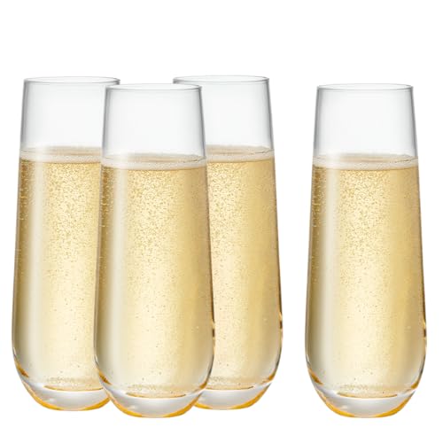 GLING [9.4 oz. Stemless Champagne Glasses Set of 4, Flute Crystal Glass Cups, Cocktail Glass Set - Great for Parties, Wedd...