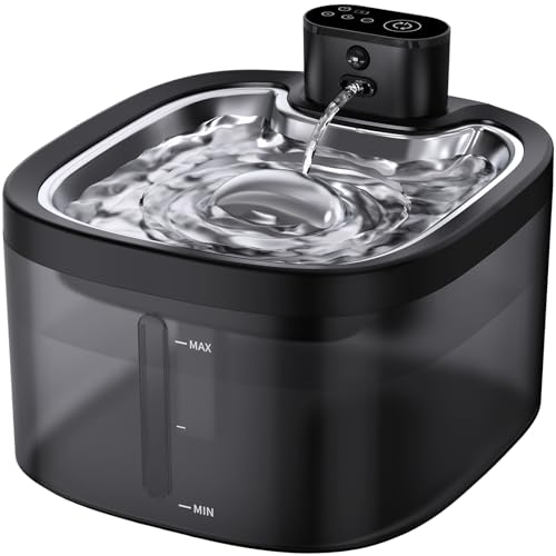 Wireless Cat Water Fountain with Stainless Steel Tray, 3.5L/118oz Rechargeable Battery Pet Water Dispenser, Ultra-Quiet In...