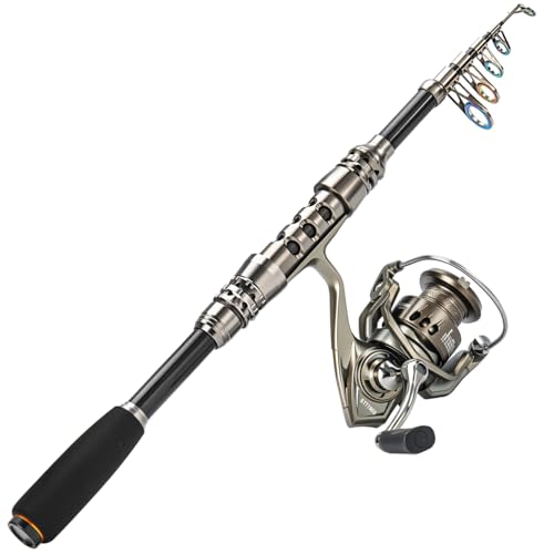 Sougayilang Fishing Rod and Reel Combo – 5.9FT Telescopic Carbon Fiber Fishing Pole with 12+1 BB Spinning Reel, Saltwater ...