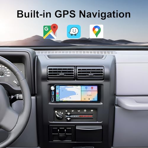 Single Din Touch Screen Radio - Car Stereo with Carplay & Android Auto 10 inch Adjustable Touchscreen Head Unit GPS Naviga...