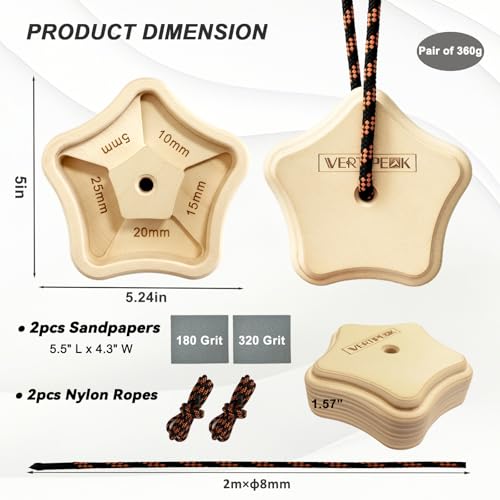 VERTIPEAK Portable Hangboard - 2 Pack Wooden Rock Climbing Fingerboard, Lightweight with 5 Multi-depth Pockets, Finger Str...