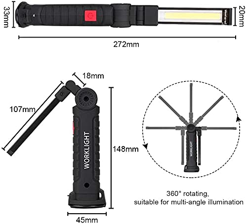 4Pack LED Work Lights, USB Rechargeable COB Light with Magnetic Base 360°Rotate and 5 Modes, Folding Flashlight Inspection Light for Car Repairing, Workshop, Household and Emergency Use, Large