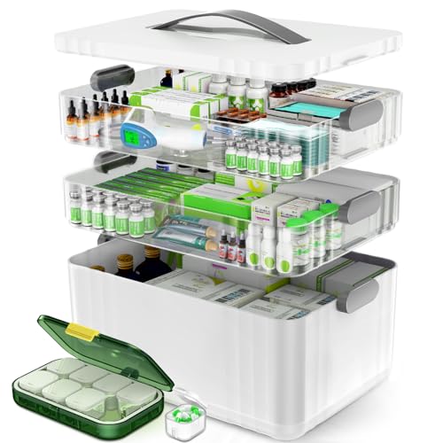 ARSTPEOE 3-Tier Medicine Organizer - Portable Medicine Cabinet with Plastic Handle, Multipurpose Medical Box with Pill Bo...