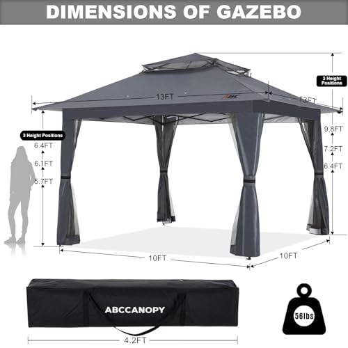 ABCCANOPY 13x13 Pop Up Gazebo, Outdoor Canopy Tent, Instant Screened Shelter with Mosquito Netting for Patio, Garden, Back...
