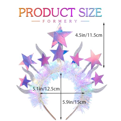 Formery Light Up Star Halo Crown Silver Celestial Goddess Headband Glitter LED Hair Accessories for Women