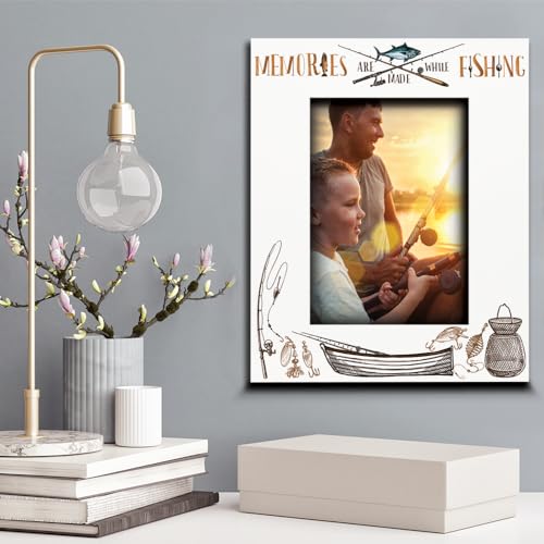 BELLA BUSTA Fishing Themed Picture Frame-Adventures, Fishing Memories Gifts-Christmas, Birthday, Father's Day, Grandpa, Da...