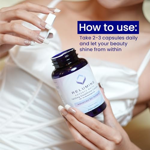 Relumins 1650mg L-Glutathione Complex with Hyaluronic Acid, Alpha Lipoic Acid, Rose HIPS, Vitamin E & Riboflavin, Antioxid...