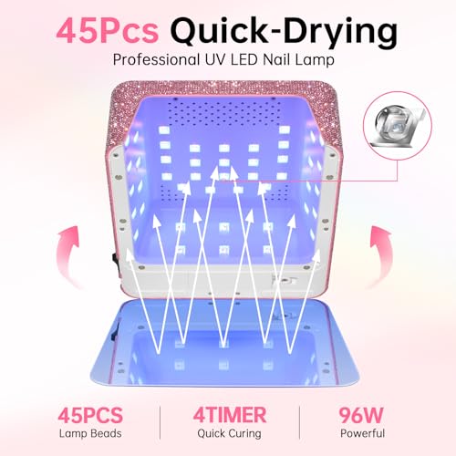 Cordless UV Nail Lamp for Gel Nail Polish 96W, Rechargeable LED Nail Light Professional Nail Dryer with 4 Timer Setting, Touch Control & Auto Sensor, Fast Curing lamp for Salon & Home