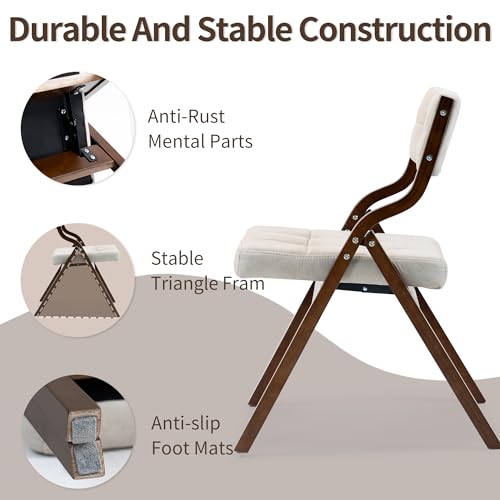 HOMEFUN Folding Chairs with Cushion, Wooden Padded Foldable Chair 2 Pack, Portable and Assembled Seat for Guests Kitchen O...