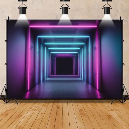 Leowefowa 10x8ft Vinyl Glow Corridor Photo Backdrop Blue Neon Photography Background Let's Glow Crazy Theme Birthday Party...