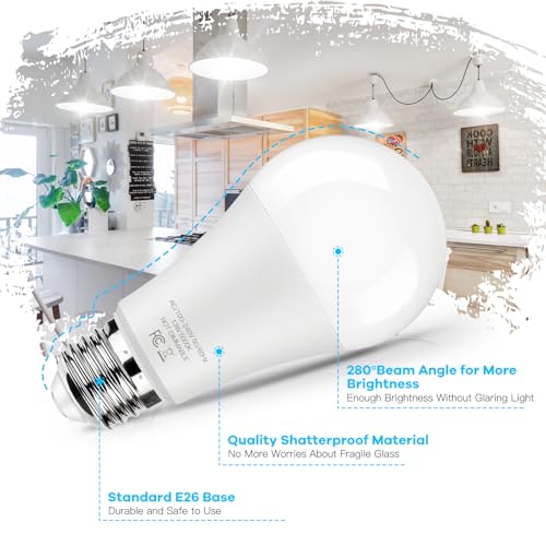 LED Light Bulbs 100W Equivalent 1500 Lumens, A19 13W 5000K Daylight White Non-Dimmable, Super Bright No Flicker Standard E...