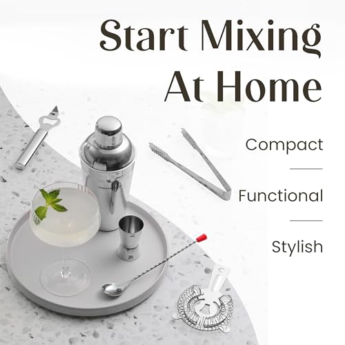 Modern Mixology Cocktail Shaker Set - 8 Piece Bartender Kit on Quality Pine Stand | Complete Cocktail Kit Gift Set | Top B...