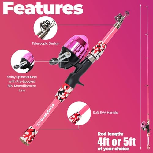 DaddyGoFish Kids Fishing Pole - Rod Reel Combo Tackle Box Starter Set - First Year Small Gear Kit for Boys Girls Toddler Y...